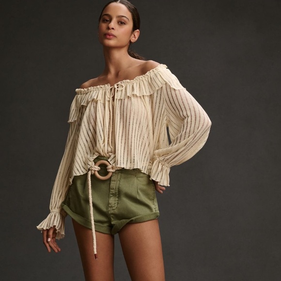 Anthropologie long sleeve sheer cropped tie blouse - Picture 2 of 7